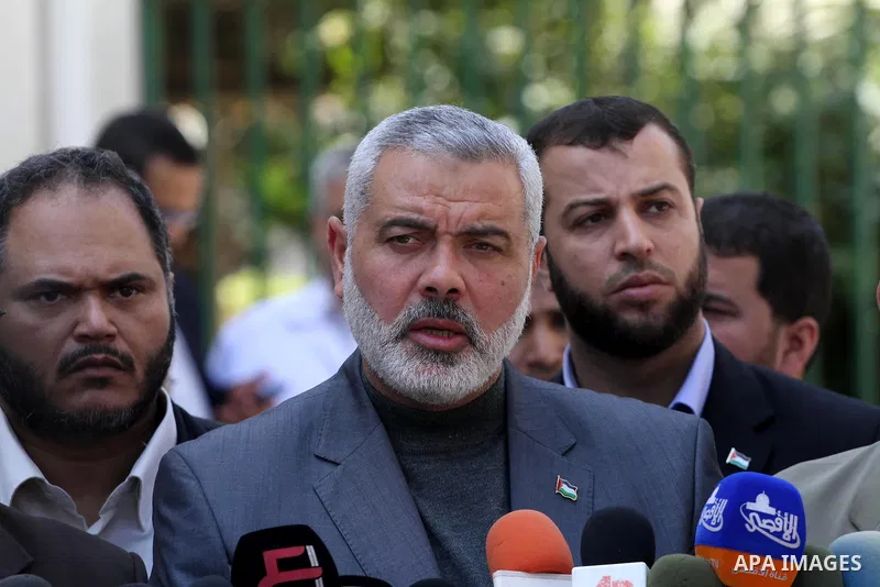 Palestinian Hamas premier in the Gaza Strip, Ismail Haniya speaks during press conference in front of Al-Shefa hospital during his visits Palestinian prisoner Hanaa Shalabi in Gaza City on April 2, 2012. Photo by Mohamme...
