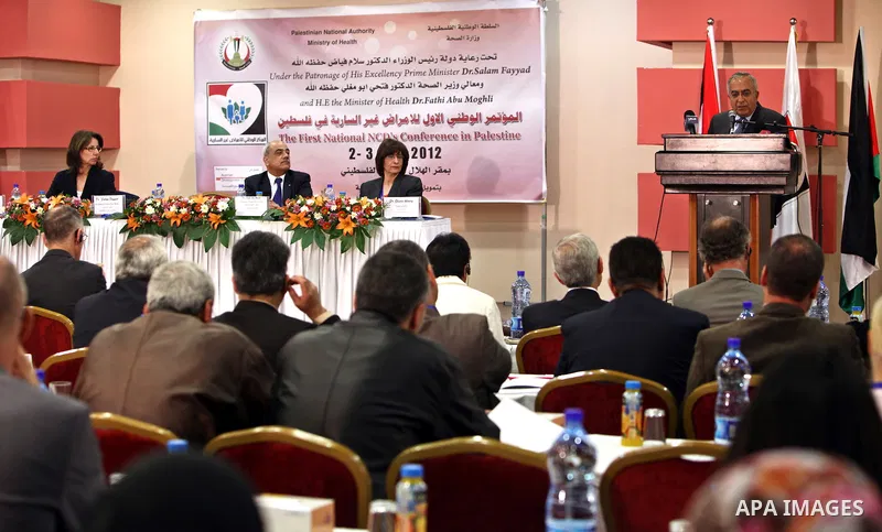 Palestinian Prime Minister, Salam Fayyad, speaks at the first conference for communicable diseases in the West Bank city of Ramallah, on Apr. 02, 2012. Photo by Mustafa Abu Dayeh