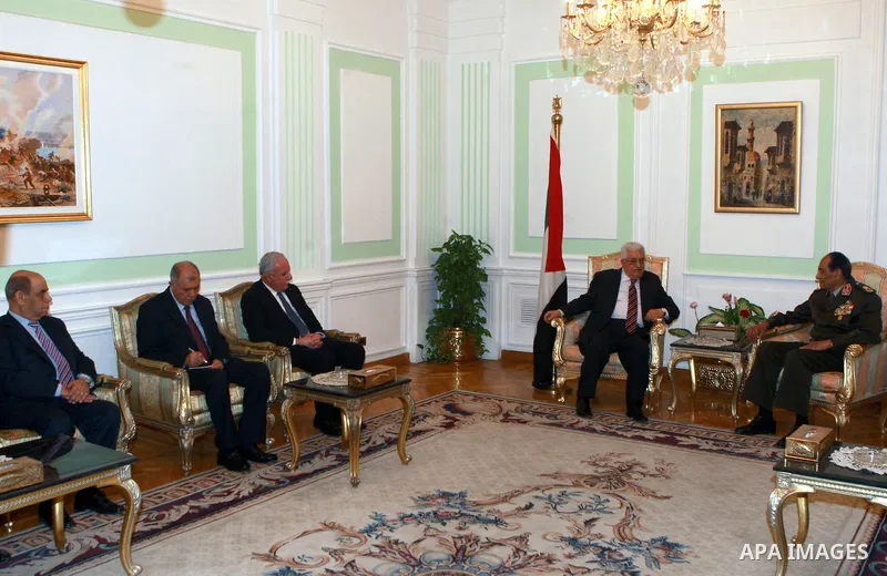 Palestinian President, Mahmoud Abbas (Abu Mazen), meets with, Mosheer Tantawi, in the Egypt capital Cairo, on Apr. 02, 2012. Photo by Thaer Ganaim