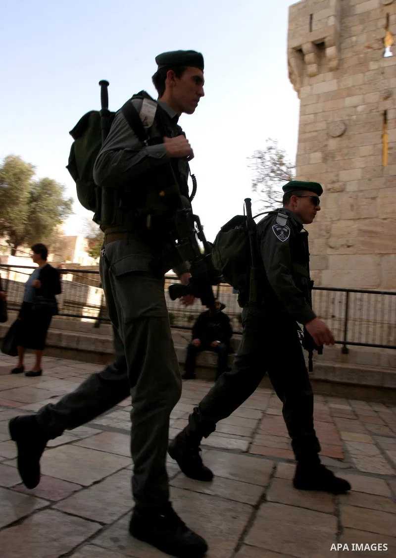Israeli border policemen stand guard at an Old City gate in Jerusalem on Apr. 02, 2012. Photo by Mahfouz Abu Turk