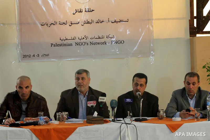 The Palestinian Freedoms Committee, during a press conference in Gaza city on Apr. 03, 2012. Photo by Mohammed Asad