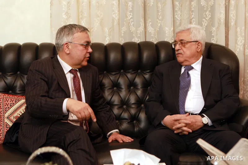 Palestinian President Mahmoud Abbas, meet with Russian envoy to the peace process in the Middle East Sergei Vrshenaa, in the Jordan Capital of Amman, on Apr. 03, 2012. Photo by Thaer Ganaim