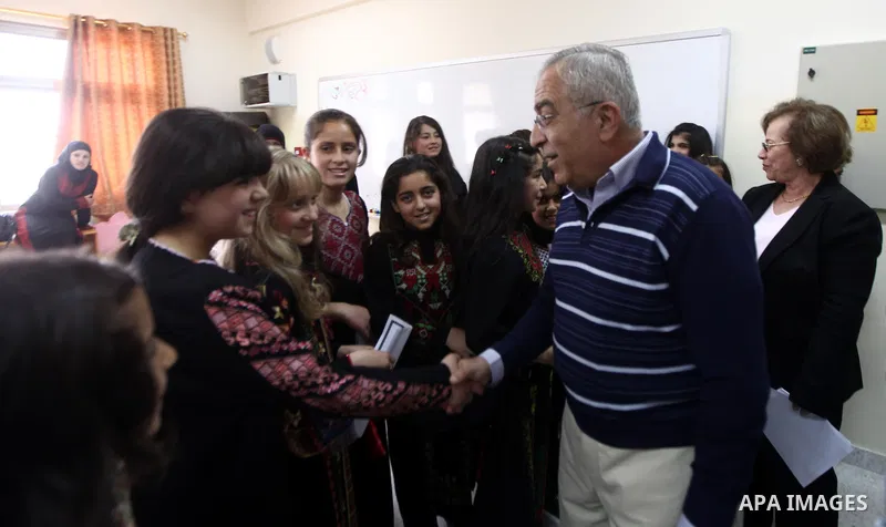 Palestinian Prime Minister Salam Fayyad arrives to pay a visit to support Palestinian farmers in the Yanun village near the West Bank City of Nablus, 05 April 2012. The village was temporarily abandoned by its residents...