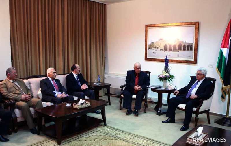 Palestinian President, Mahmoud Abbas (Abu Mazen) receives the annual report, the Anti-Corruption Commission, in the West Bank city of Ramallah, on Apr. 07, 2012. Photo by Thaer Ganaim
