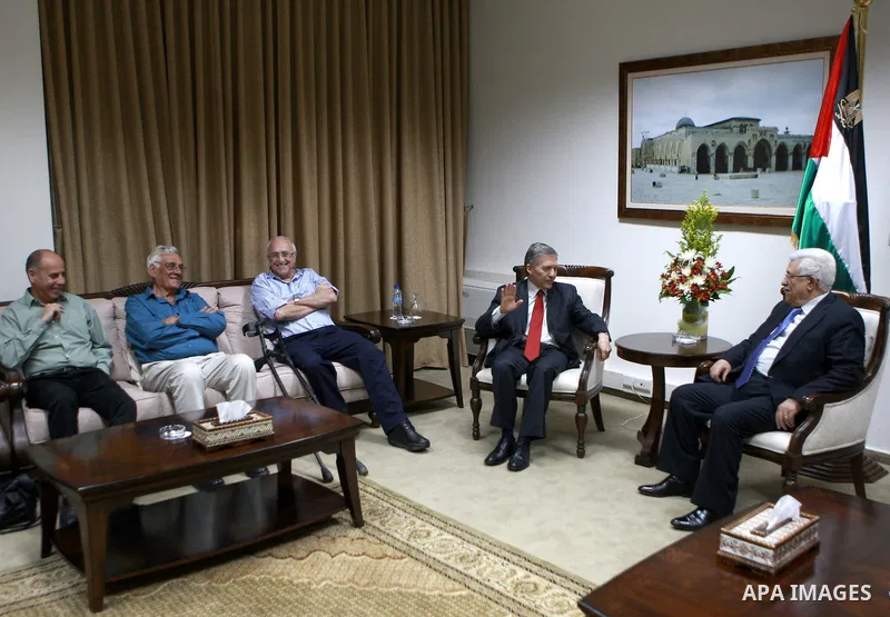 Palestinian President, Mahmoud Abbas (Abu Mazen) meets with the Alliance group of the Palestinian Israeli Peace in the West Bank city of Ramallah April 8, 2012. Photo by Thaer Ganaim