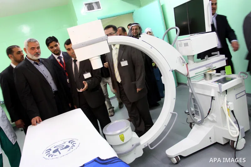 Palestinian Prime Minister in Gaza Strip, Ismail Haniya, attends the opening of the public service of the hospital Heart and blood vessels in Gaza City, on Apr. 08, 2012. Photo by Mohammed Asad