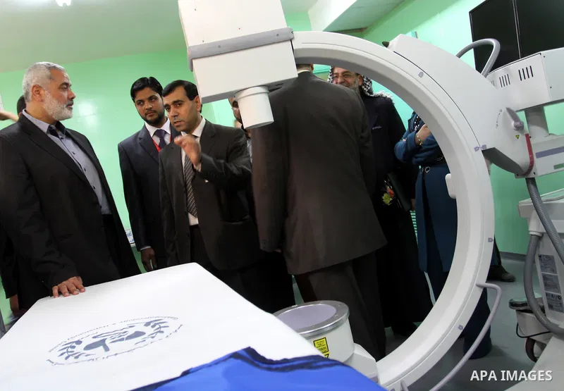 Palestinian Prime Minister in Gaza Strip, Ismail Haniya, attends the opening of the public service of the hospital Heart and blood vessels in Gaza City, on Apr. 08, 2012. Photo by Mohammed Asad