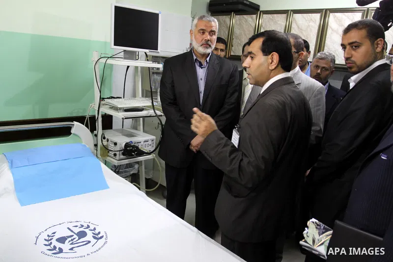 Palestinian Prime Minister in Gaza Strip, Ismail Haniya, attends the opening of the public service of the hospital Heart and blood vessels in Gaza City, on Apr. 08, 2012. Photo by Mohammed Asad