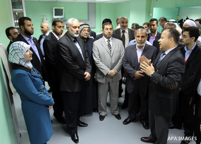 Palestinian Prime Minister in Gaza Strip, Ismail Haniya, attends the opening of the public service of the hospital Heart and blood vessels in Gaza City, on Apr. 08, 2012. Photo by Mohammed Asad