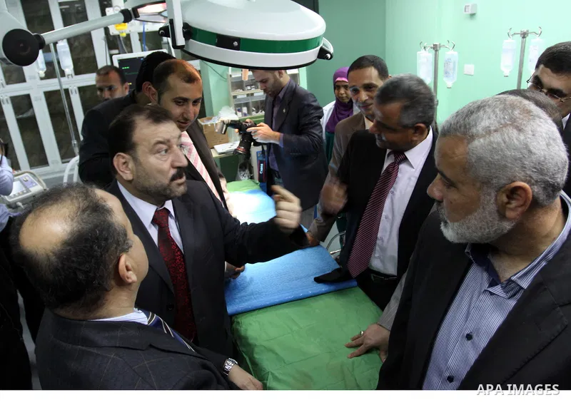 Palestinian Prime Minister in Gaza Strip, Ismail Haniya, attends the opening of the public service of the hospital Heart and blood vessels in Gaza City, on Apr. 08, 2012. Photo by Mohammed Asad
