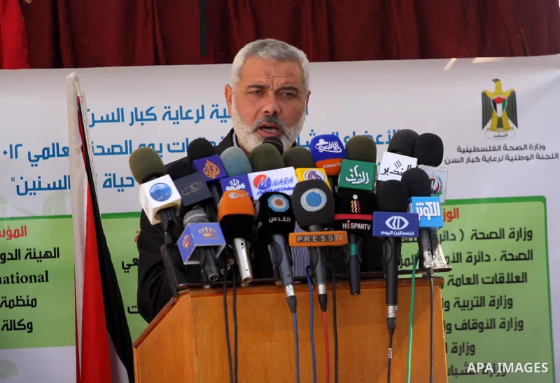 Palestinian Prime Minister in Gaza Strip, Ismail Haniya, speaks during press conference during the opening of the hospital for the elderly in Gaza City, on Apr. 08, 2012. Photo by Mohammed Asad