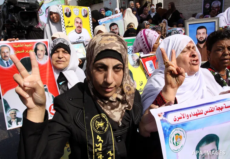 Palestinian prisoner Hanaa Shalabi participate demonstration in solidarity with prisoners jailed in Israel, during a weekly activity calling for their liberty at the Red Cross headquarters in Gaza City on Apr. 09, 2012....