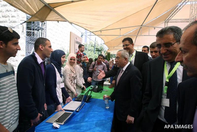 Palestinian Prime Minister, Salam Fayyad, attends the opining Engineering Day's ans Technological Day's in the Birzeit University in the West Bank city of Ramallah , on Apr. 09, 2012. Photo by Mustafa Abu Daya