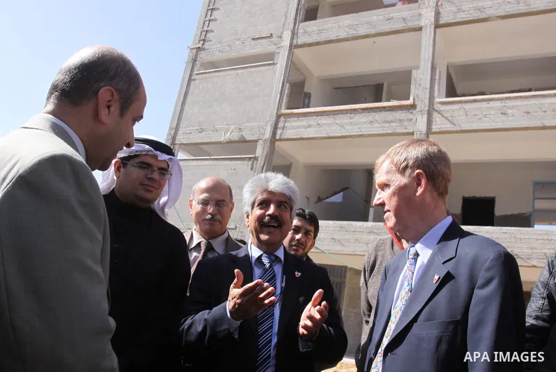 Bahraini delegation visit projects for building schools in Tel Al-Hawa in Gaza City, on April, 10, 2012. Photo by Mohammed Asad