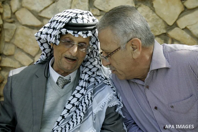 Palestinian revolution poet Ibrahim Abu Saleh ''Abu Arab" visits the village of Bathan near the West Bank city of Nablus, Wednesday, April 11, 2012. Photo by Wagdi Eshtayah