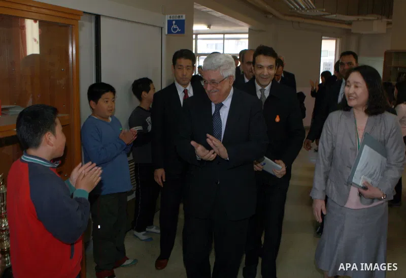 Palestinian President, Mahmoud Abbas (Abu Mazen) visits Yuri Yaki primary school in Natora, on April, 12, 2012. Photo by Thaer Ganaim
