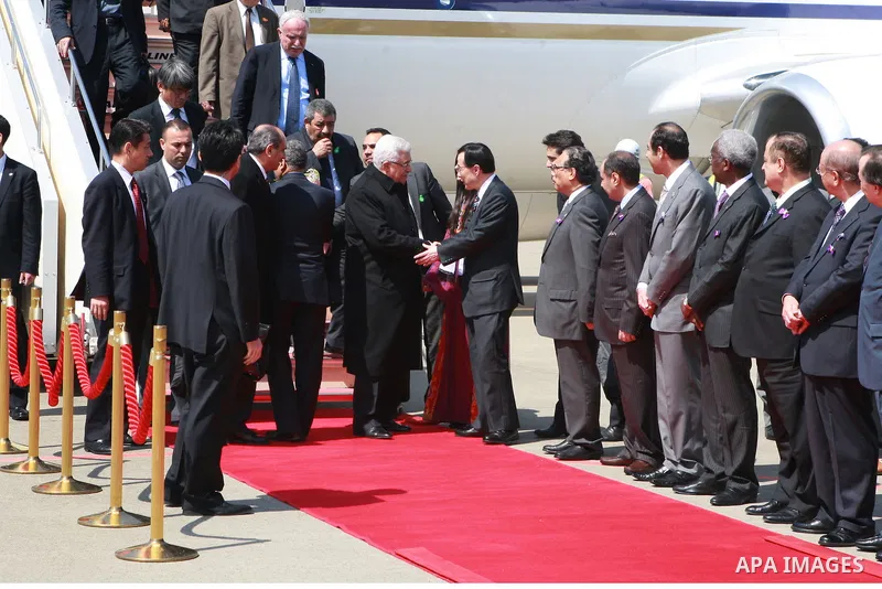 Palestinian President, Mahmoud Abbas (Abu Mazen), during his arrival in Tokyo, on April, 12, 2012. Photo by Thaer Ganaim
