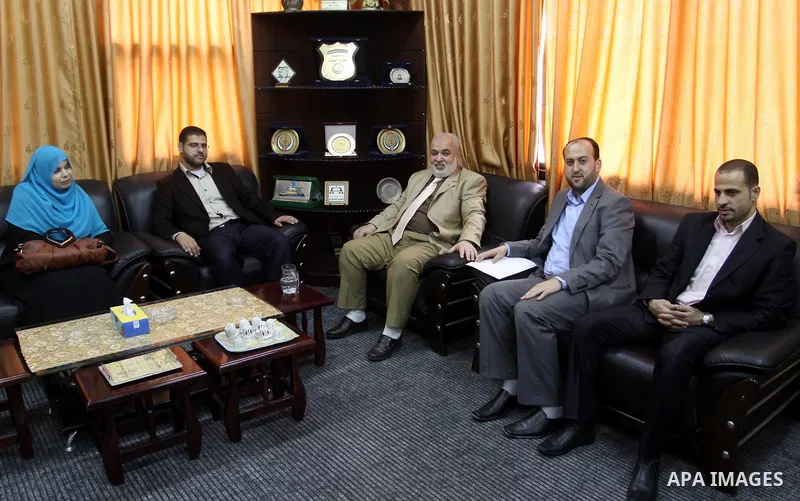 Palestinian General Attorney in Gaza Strip, Mohammed Abed, meets with delegation from the Journalists' Syndicate, in Gaza City on April, 12, 2012. Photo by Mohammed Asad