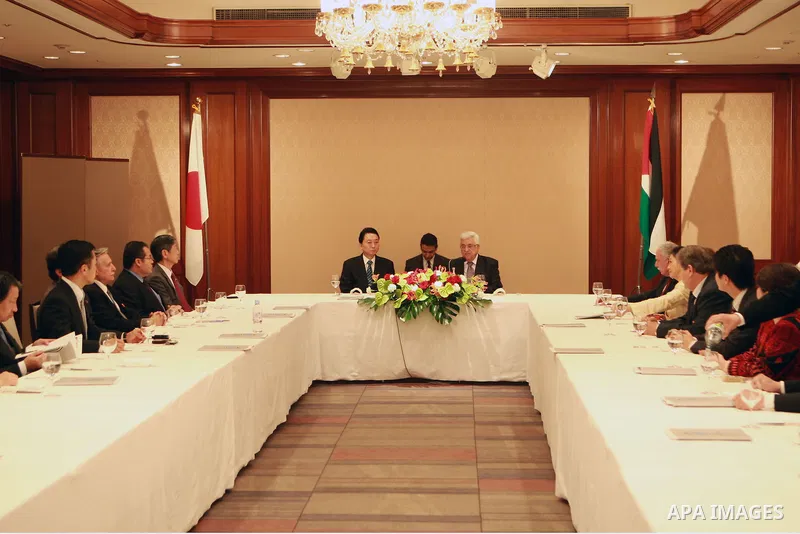 Palestinian President, Mahmoud Abbas (Abu Mazen) meets with Japanese Parliamentary Delegation, in Tokyo, on April, 13, 2012. Photo by Thaer Ganaim