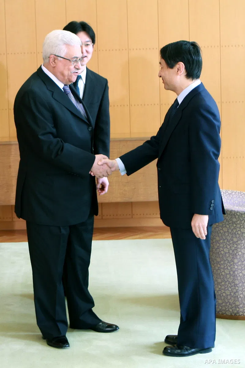 Palestinian President, Mahmoud Abbas (Abu Mazen) meets with Crown Prince of Japan, Prince Naruhito in Tokyo, on April, 13, 2012. Photo by Thaer Ganaim