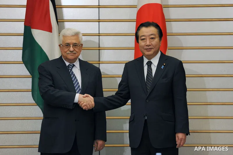 Palestinian President, Mahmoud Abbas (Abu Mazen) meets with Japan Prime Minister, Naoto Kan, in Tokyo, on April, 13, 2012. Photo by Thaer Ganaim