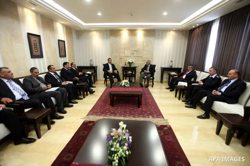 Prime Minister Salam Fayyad, meets with Jordanian Interior Minister Mohammed Al Raoud iin the West Bank city of Ramallah , April 14, 2012. Photo by Mustafa Abu Dayah