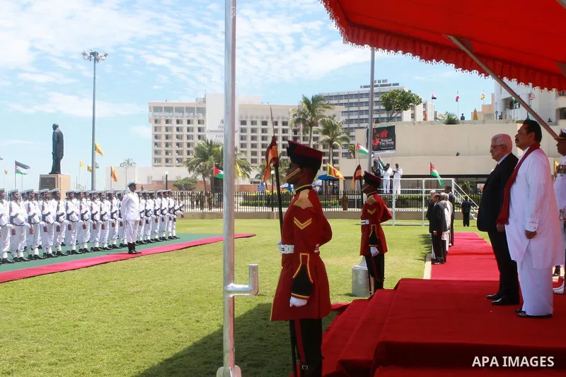Palestinian President, Mahmoud Abbas (Abu Mazen), arrives to Sri Lanka, and meets with Sri Lankan, President, Mahinda Rajpxh, in Colombo on April, 16, 2012. Photo by Thaer Ganaim