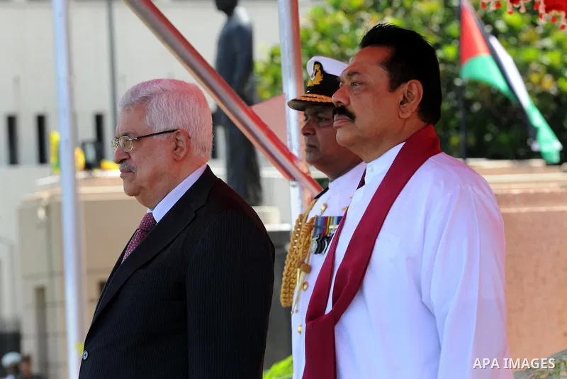 Palestinian President, Mahmoud Abbas (Abu Mazen), arrives to Sri Lanka, and meets with Sri Lankan, President, Mahinda Rajpxh, in Colombo on April, 16, 2012. Photo by Thaer Ganaim