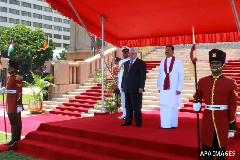 Palestinian President, Mahmoud Abbas (Abu Mazen), arrives to Sri Lanka, and meets with Sri Lankan, President, Mahinda Rajpxh, in Colombo on April, 16, 2012. Photo by Thaer Ganaim