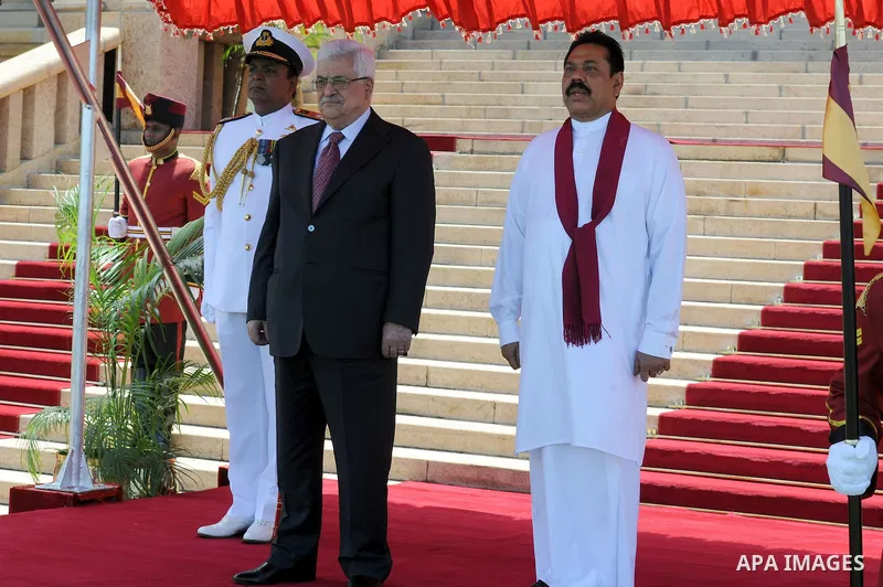 Palestinian President, Mahmoud Abbas (Abu Mazen), arrives to Sri Lanka, and meets with Sri Lankan, President, Mahinda Rajpxh, in Colombo on April, 16, 2012. Photo by Thaer Ganaim