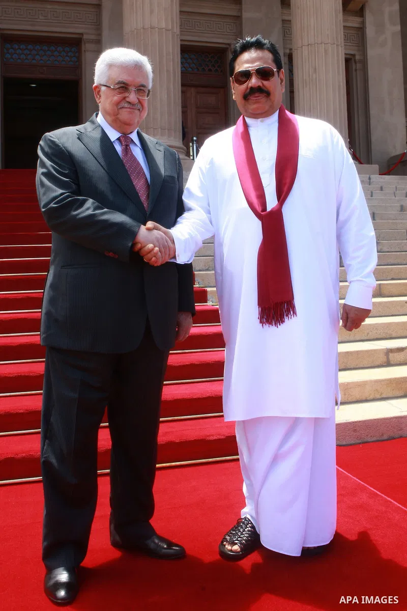 Palestinian President, Mahmoud Abbas (Abu Mazen), arrives to Sri Lanka, and meets with Sri Lankan, President, Mahinda Rajpxh, in Colombo on April, 16, 2012. Photo by Thaer Ganaim