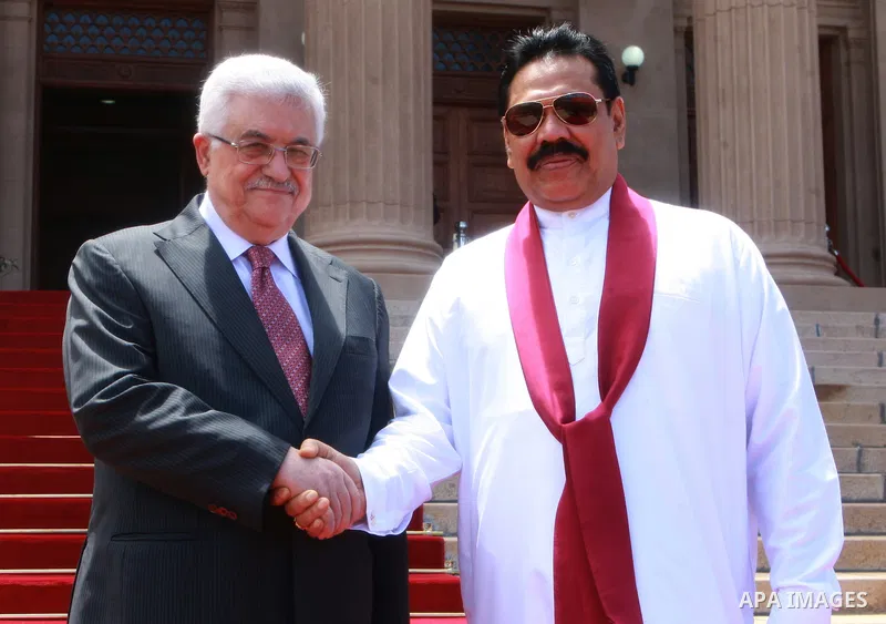 Palestinian President, Mahmoud Abbas (Abu Mazen), arrives to Sri Lanka, and meets with Sri Lankan, President, Mahinda Rajpxh, in Colombo on April, 16, 2012. Photo by Thaer Ganaim