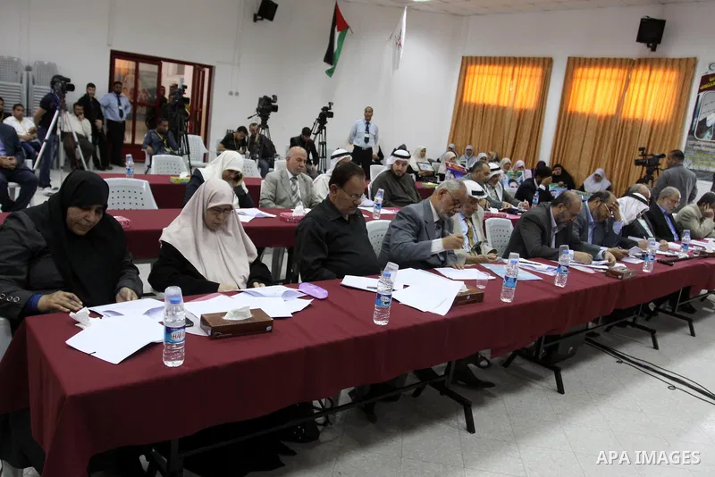 Members of the Palestinian legislative Council during the meeting discussing the issue of Palestinian prisoners in the Ministry of the prisoners in Gaza on April, 16, 2012. Some 1,600 Palestinian prisoners held in Israel...