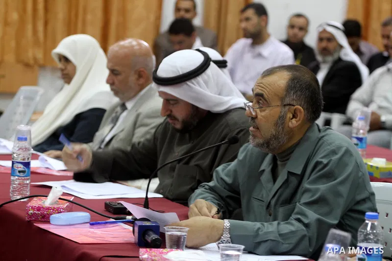 Members of the Palestinian legislative Council during the meeting discussing the issue of Palestinian prisoners in the Ministry of the prisoners in Gaza on April, 16, 2012. Some 1,600 Palestinian prisoners held in Israel...