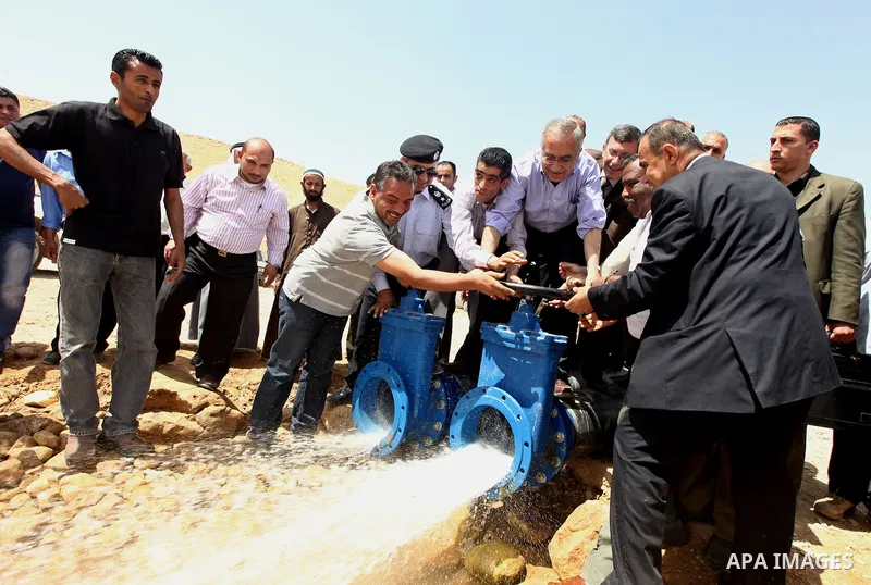 Palestinian Prime Minister, Salam Fayyad attends the opening celebration of Al-Ouja dam in the outskirts of the West Bank Jordan Valley, April 16, 2012. Photo by Mustafa Abu Dayeh