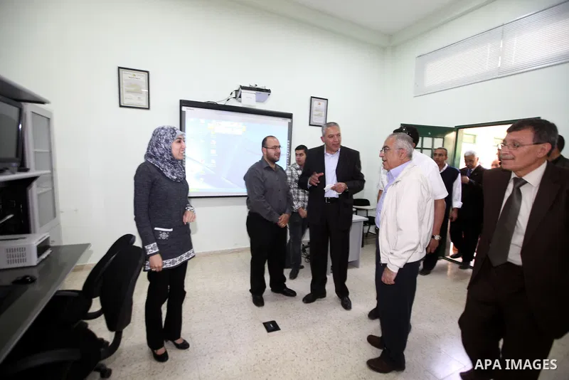 Palestinian Prime Minister, Salam Fayyad visits the training centre of Jerusalem governate power company in the West Bank city of Jericho, April 16, 2012. Photo by Mustafa Abu Dayeh