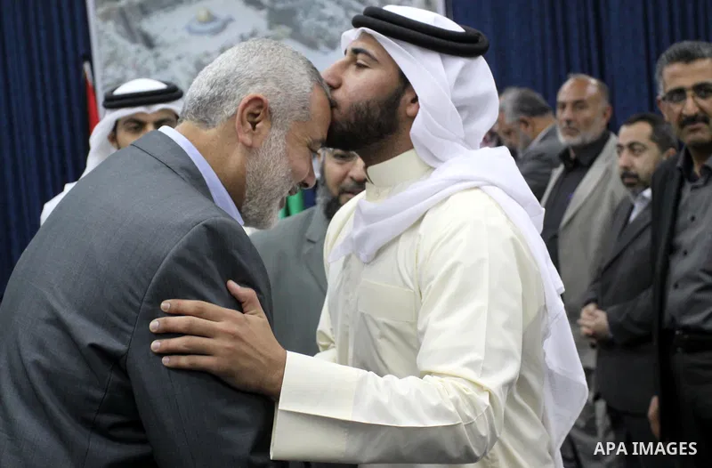 Palestinian Prime Minister in Gaza Strip, Ismail Haniya receives the Bahrani delegation in his office in Gaza city on April 18, 2012. Photo by Mohammed Asad