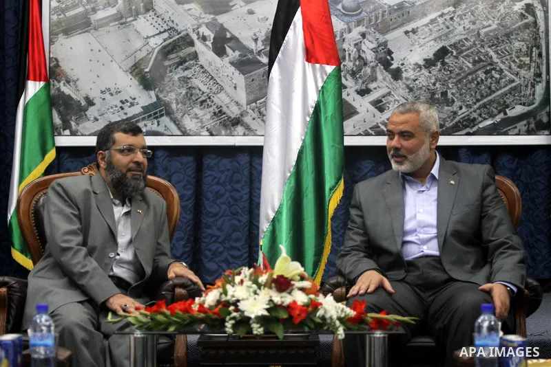 Palestinian Prime Minister in Gaza Strip, Ismail Haniya receives the Bahrani delegation in his office in Gaza city on April 18, 2012. Photo by Mohammed Asad