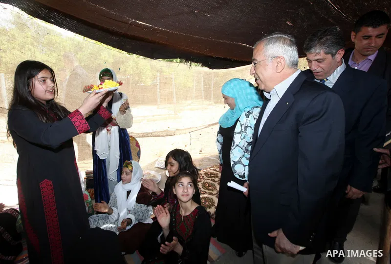 Palestinian prime minister Salam Fayyad during an inspecting visit in Tobas governorate and outskirts of the West Bank Jordan Valley. on April 19, 2012. Photo by Mustafa Abu Dayeh
