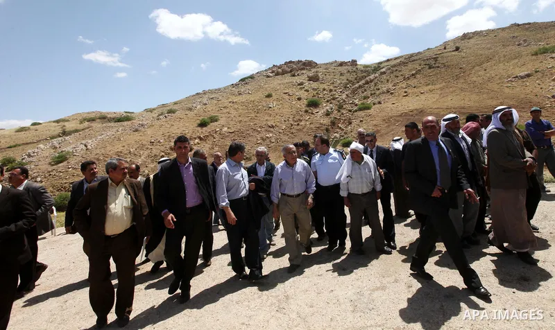 Palestinian prime minister Salam Fayyad during an inspecting visit in Tobas governorate and outskirts of the West Bank Jordan Valley. on April 19, 2012. Photo by Mustafa Abu Dayeh