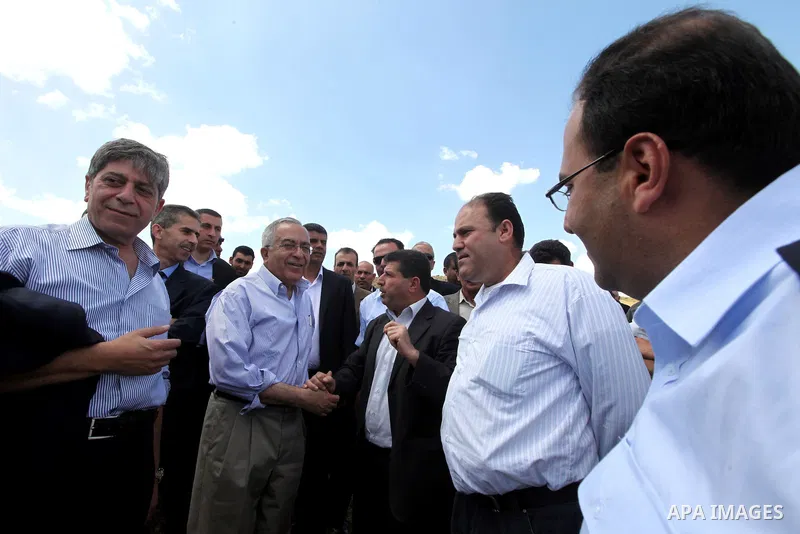 Palestinian prime minister Salam Fayyad during an inspecting visit in Tobas governorate and outskirts of the West Bank Jordan Valley. on April 19, 2012. Photo by Mustafa Abu Dayeh