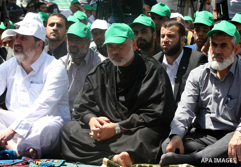 Palestinian Prime Minister in Gaza Ismail Haniya attends a protest in solidarity with Palestinian prisoners being held in Israeli jails, following the Friday noon prayers, in Gaza City, on April 20, 2012. Photo by Mohamm...