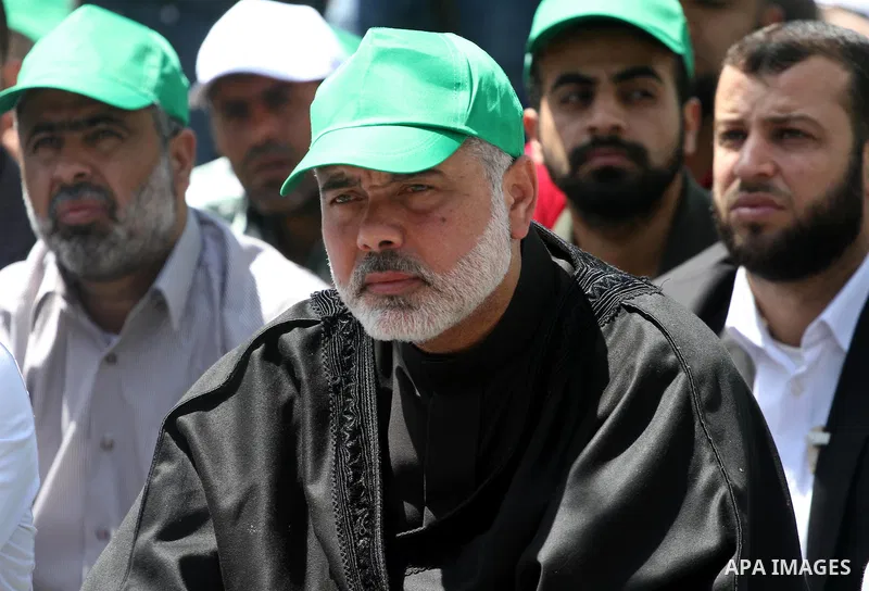 Palestinian Prime Minister in Gaza Ismail Haniya attends a protest in solidarity with Palestinian prisoners being held in Israeli jails, following the Friday noon prayers, in Gaza City, on April 20, 2012. Photo by Mohamm...