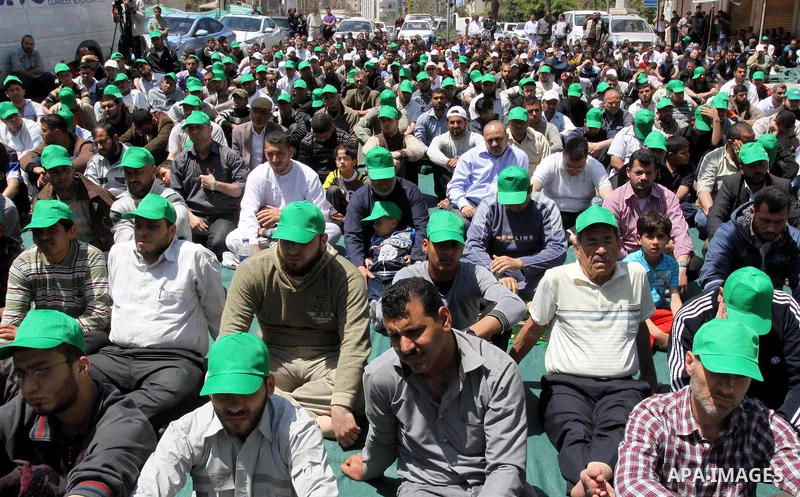 Palestinian Prime Minister in Gaza Ismail Haniya attends a protest in solidarity with Palestinian prisoners being held in Israeli jails, following the Friday noon prayers, in Gaza City, on April 20, 2012. Photo by Mohamm...