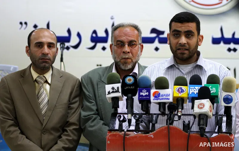 Members of the Palestinian opposition factions during a press conference in Gaza city on April 21, 2012. Photo by Ashraf Amra