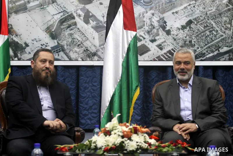 Palestinian Prime Minister in Gaza Strip, Ismail Haniya receives delegation of the Egyptian party Al Noor in his office in Gaza city on April 22, 2012. Photo by Mohammed Asad