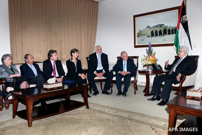 Palestinian President, Mahmoud Abbas (Abu Mazen), meets with Chilean parliamentary delegation, in the West Bank City of Ramallah on April 21, 2012. Photo by Thaer Ganaim