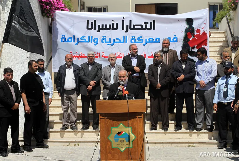 The spokesman of the parliament Ahmed Bahr delivers speech during a rally in the Legislative Council in Gaza City on April 24, 2012 in solidarity with Palestinian prisoners held in Israel. Photo by Mohammed Asad