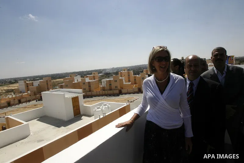 Birgitta Tazelaar, head of the Netherlands Representation to the Palestinian Authority, during a ceremony in Khan Younis, in the southern Gaza Strip, on April 24, 2012. Palestinians whose houses were destroyed during Isr...