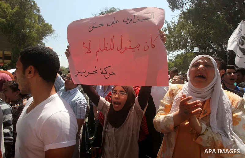 Egyptian protesters take part in a demonstration in front of the Saudi Arabian embassy in Cairo on April 24, 2012, calling for the release of Egyptians who have been detained in the kingdom, including Ahmed Al-Gizawi who...